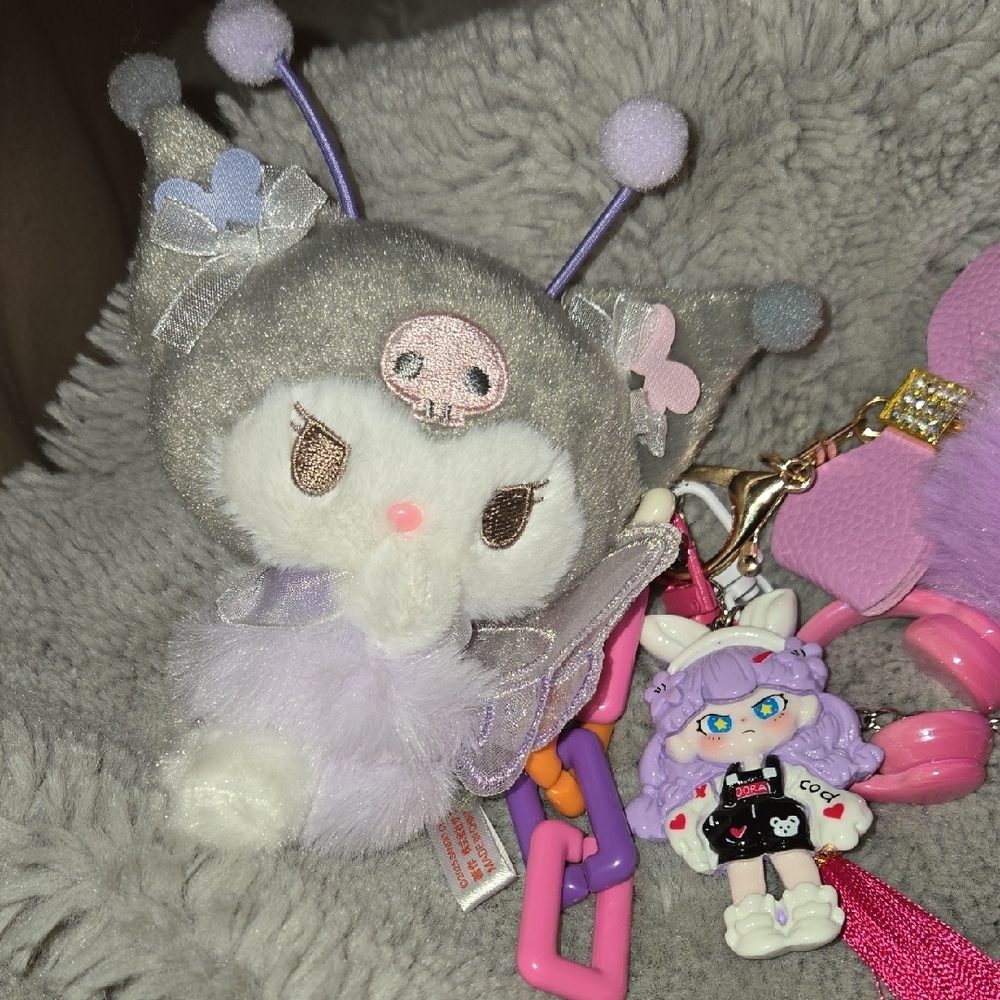 Cute Kuromi Plush Key & Card Holder with Purple Accents